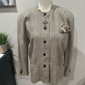 VTG Escada  Women's Brown and Cream Plaid Blazer size 38 royalty
